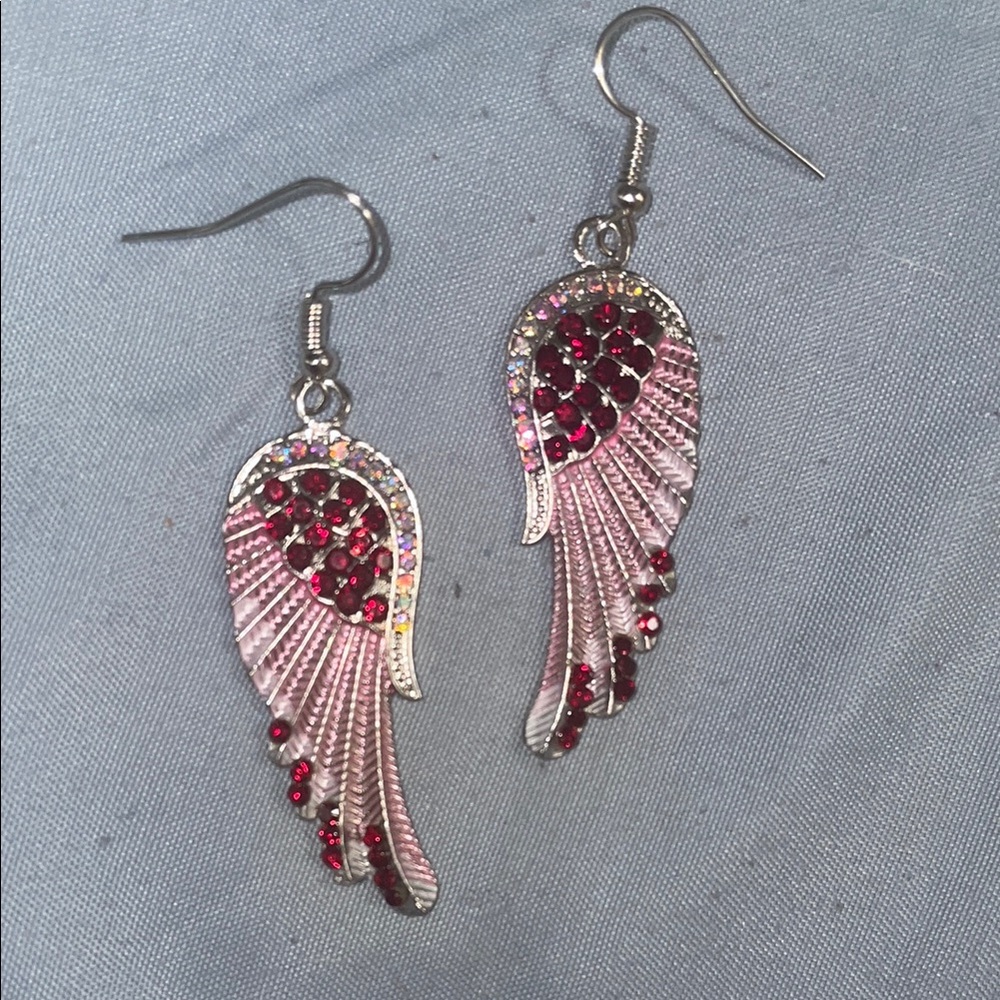 Elegant Winged Earrings with Red Accents